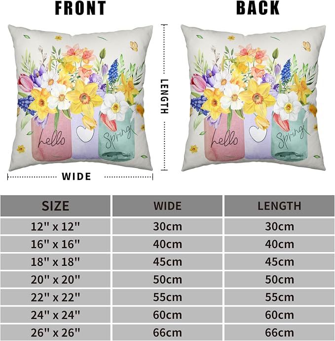 Spring Throw Pillow Covers 24x24 Set of 2 Daffodils Flower Pillow Covers Floral Vase Outdoor Pillowcase Watercolor Cotton Linen Cushion Case for Sofa Outdoor Patio