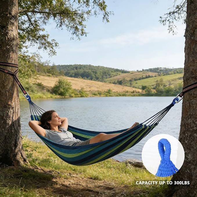 Outdoor Amacas Garden Camping Hammock Portable for Patio Yard Porch Travel | Hammock Nylon Hiking Beach Backpack Survival Travel- Up to 300lbs with Tree Straps