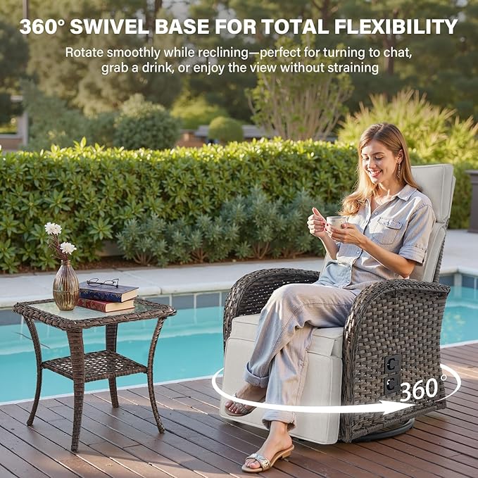 Belord Dual-Adjust Outdoor Swivel Recliner Chair – Reclining Patio Chair with Adjustable Backrest and Footrest, All-Weather Wicker Chaise Lounge Chair Outdoor for Pool Deck Brown (Upgraded 2.0)