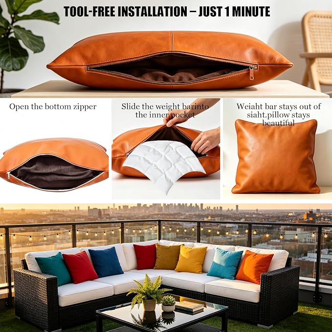 Hidden Weighted Outdoor Pillow Insert, Glass Beads, 9.8" x 9.8" (2, White) | Weighted Pillow Inserts for Outdoor Cushions, 1lb Glass Beads, Soft & Noiseless. Keeps Patio Pillows in Place. Weatherproof.