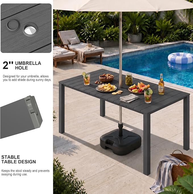 Domi HDPE Outdoor Dining Set, All-Weather 3 Piece Outdoor Dining Table Set with 2" Umbrella Hole, Outdoor Patio Dining Set for Garden, Poolside, Backyard, Deck, Grey