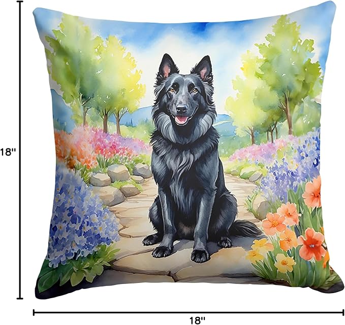 Caroline's Treasures Belgian Sheepdog Spring Path Throw Pillow Machine Washable, Indoor Outdoor Decorative Pillow for Couch, Bed or Patio, 18Hx18W