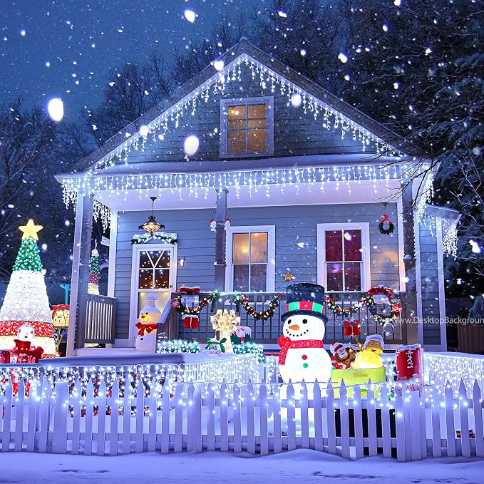 White Christmas Lights Outdoor 99ft 1216LED Icicle Lights Twinkle Xmas | Plug in Clear Wire Timer Waterproof 8 Modes for House Eaves Patio Yard Porch Wall Garden Exterior Holiday Decorations
