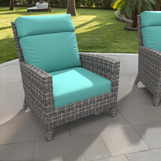 Covers & All Sunbrella Outdoor Cushions, High Back Outdoor Chair Cushions with Supportive Foam Seat and Poly Fill Back, Made with Waterproof, Stain & Fade Resistant Sunbrella Fabric for Patio Chairs