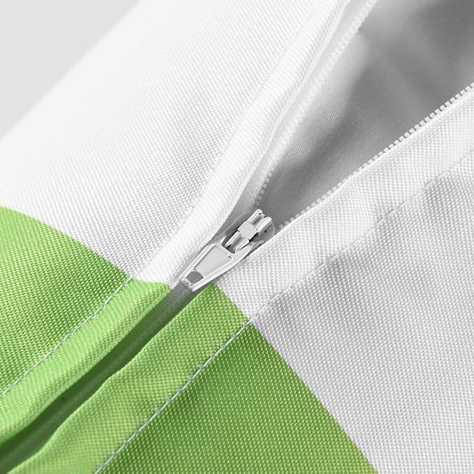 Pack of 2 Decorative Outdoor Waterproof Striped Throw Pillow Covers 20x20 | Green, Solid, Polyester Linen Garden Farmhouse Cushion Cases for Couch Sofa Patio Tent Balcony