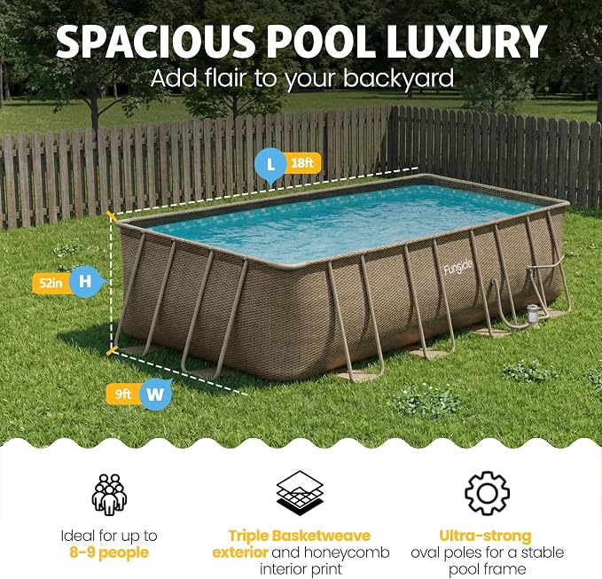 Funsicle Oasis Designer Lap 18' x 9'x 52" Rectangular Above Ground Swimming Pool, With FiltraBoost 1200 GPH Filter Pump, Ladder, Maintenance Kit, Cover, Ground Cloth & Repair Patch, Triple Basketweave