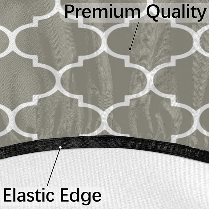 Fitted Round Tablecloth with Umbrella Hole and Zipper Grey Moroccan Outdoor Elastic Table Cloth 36"-44" Oil-Proof Waterproof Patio Table Cover for Dining Picnic Party
