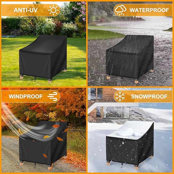 Kipiea Patio Chair Covers Waterproof Winter 2 Pack - Heavy Duty Lawn Outdoor Furniture Chair Covers with Anti UV and No Tears, No Fading (37" W x 30" D x 31" H)