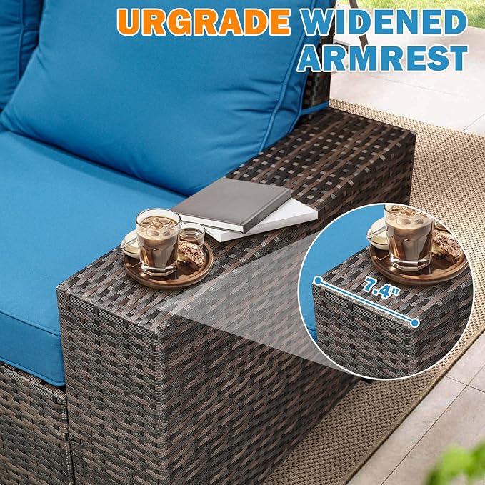 5-Piece Outdoor Patio Furniture Set, Modular Wicker Sectional Sofa with Thick Cushions & Coffee Table, All-Weather Rattan Conversation Set for Backyard, Porch, Poolside, Peacock