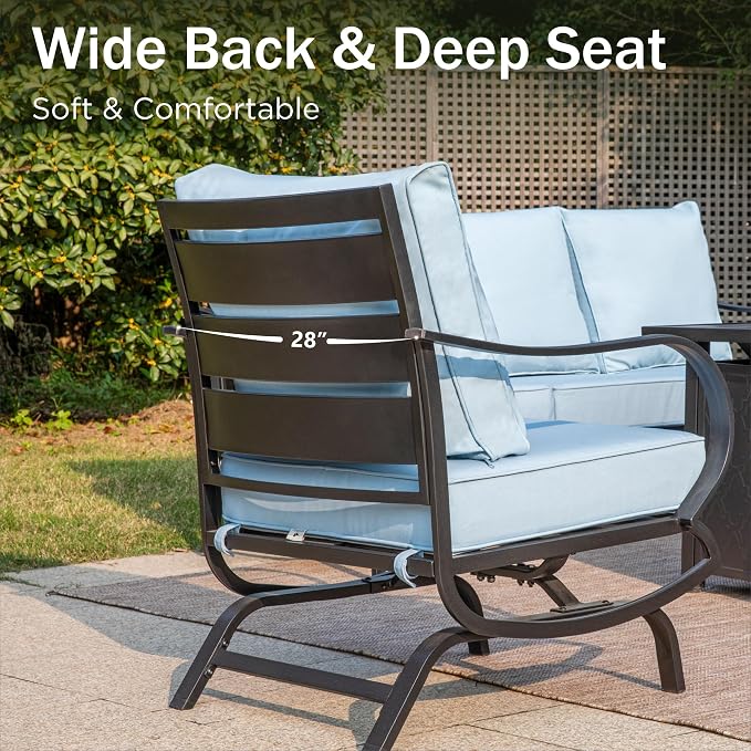 PHI VILLA Patio Conversation Set for 2, Deluxe Outdoor Patio Set with 2 C-Base Padded Sofa Chair(Blue)