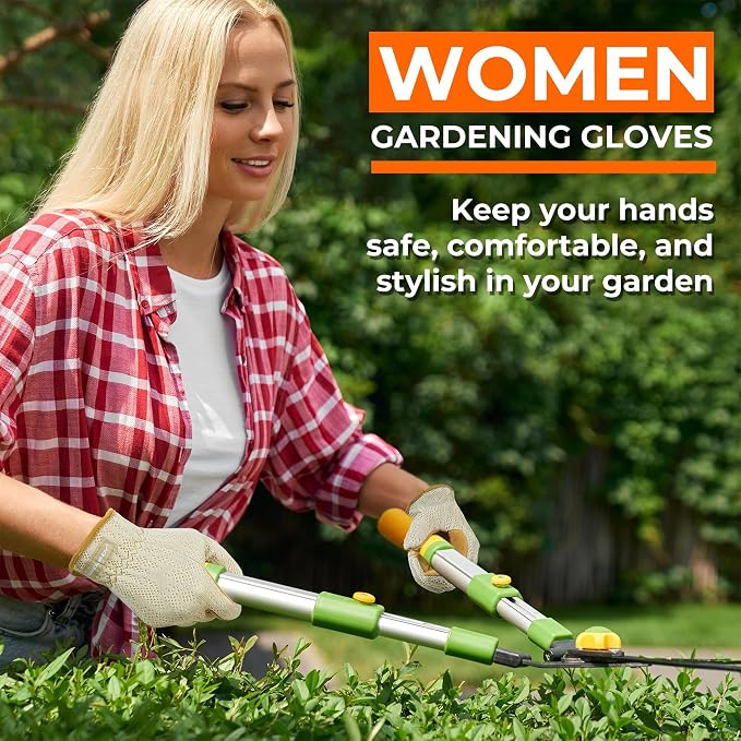 HANDLANDY Gardening Gloves for Women, Leather Garden Glove, Gardener Gift | Breathable Floral Ladies Leather Garden Yard Gloves, for Trimming, Weeding, Digging, Planting, Pruning