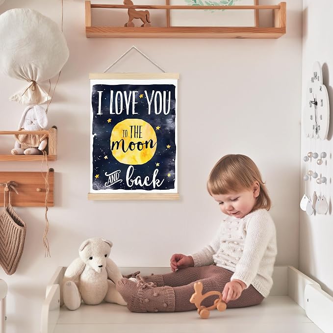 FDHSPAAM Moon Nursery Wall Art Decor, Baby Room Decor, Navy Blue Celestial I Love You To The Moon And Back Wall Art Posters for Nursery Home Kids Bedroom, 12x16 Inch