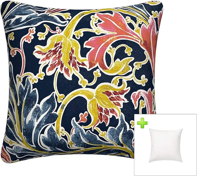Outdoor Waterproof Decorative Throw Pillows with Inserts for Patio Furniture, 18x18 Inch Fade Resistant Patio Garden Cushions for Couch Bed Sofa, Jacobean Navy