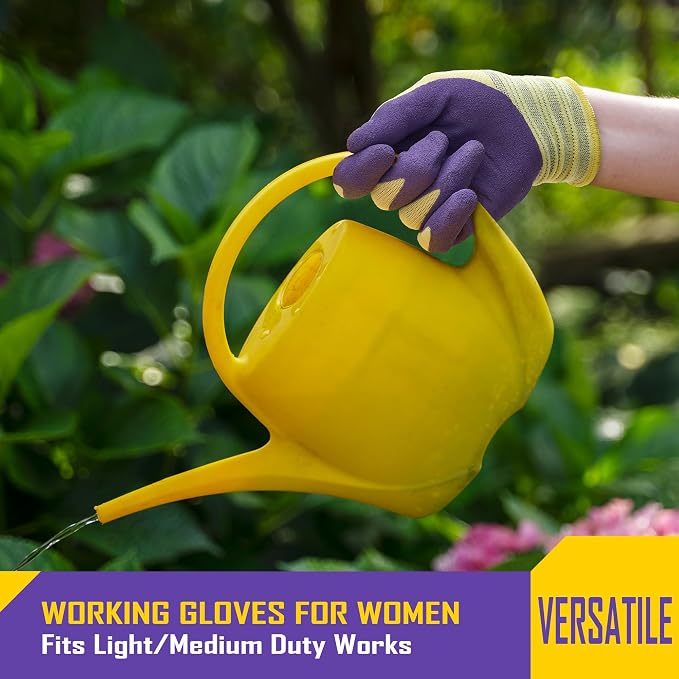 COOLJOB 2 Pairs Modal Gardening Gloves for Women, Rubber Coated, Medium | Breathable Garden Gloves Stretch Soft, Non Slip Palm Dipped Grip Work for Gardener Worker in Lawn Yard Factory Garden