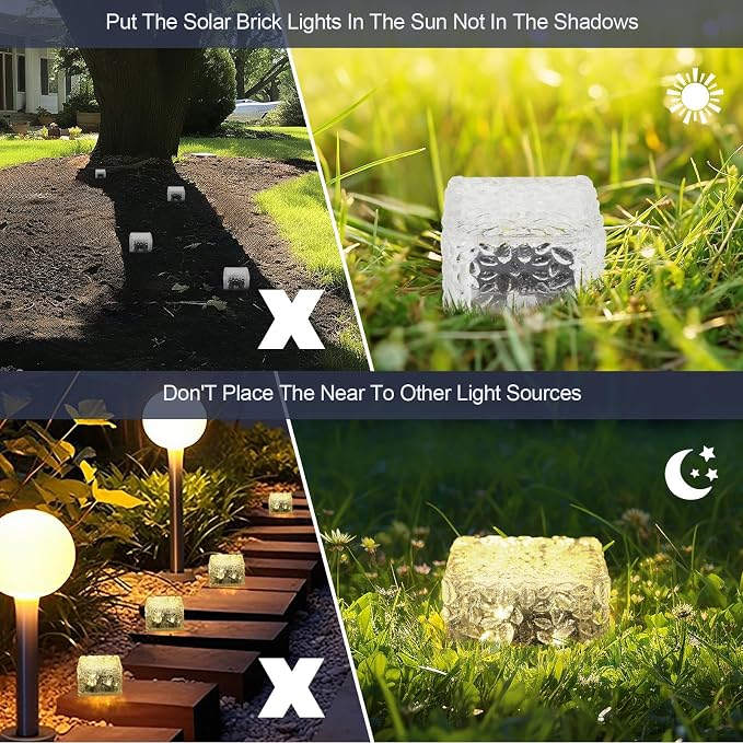 MLKNK Solar Brick Lights-Outdoor Solar Lights for Yard 3 Pack Garden Decor | Solar Brick Landscape Path Light for Pathway Patio Walkway Backyard Decoration