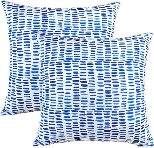 JMGBird 18x18 Pillows Blue and White Outdoor Pillows Cover with Inserts | Water-Resistant Outdoor Pillows, 18x18 inch Gradient Pattern Throw Pillows with Inserts for Patio Furniture