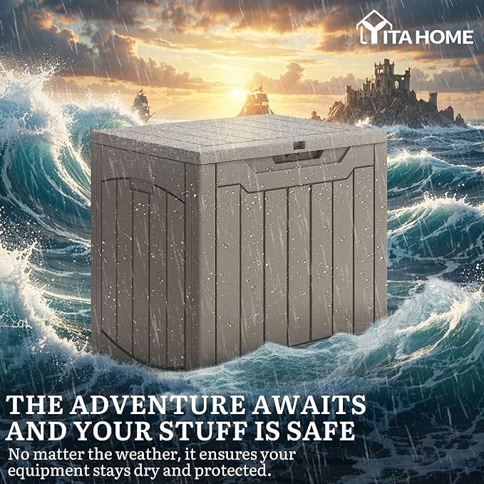 YITAHOME 31 Gallon OutdoorDeck Box, Lockable Resin Storage Box and Waterproof Package Delivery Box for Patio, Garden, Poolside, Cushions, Supplies & Sports Gear, Taupe