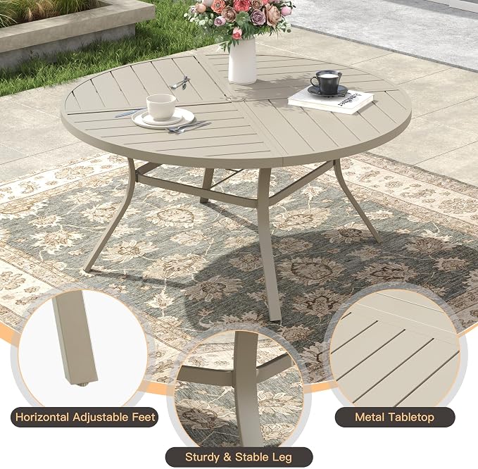 7 Pieces Round Outdoor Table and Chairs Set, Patio Dining Set with 50" Round Spliced Outdoor Table and Patio Swivel Chairs for Backyard Lawn Garden, Sandshell Table and Sandshell Chairs