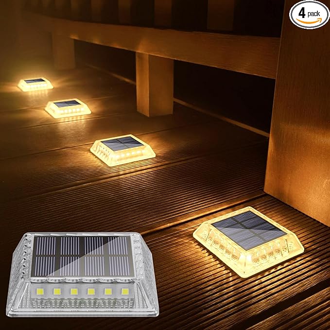 Solar Deck Lights Solar Powered, Solar Stair Lights Outdoor Waterproof, Solar Step Lights for Outdoor Garden Patio Sidewalk Runway Pathway Driveway Dock(4 Pack)
