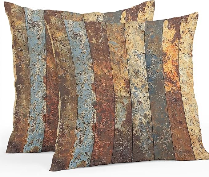 Brown Gray Outdoor Pillow Covers 20x20 Inch Throw Pillow Covers Set of 2 Waterproof Decorative Pillow Cases Farmhouse Abstract Gradient Wooden Grain Cushion Covers for Patio Furniture Garden Couch