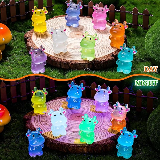40PCS Luminous Mini Resin Cows Figurines, Mini Cows for Micro Garden | Cute Cow Figurines Glow in The Dark, Mini Cows for Micro Garden Landscape Dollhouse Ornamet Aquarium Cake Topper DIY