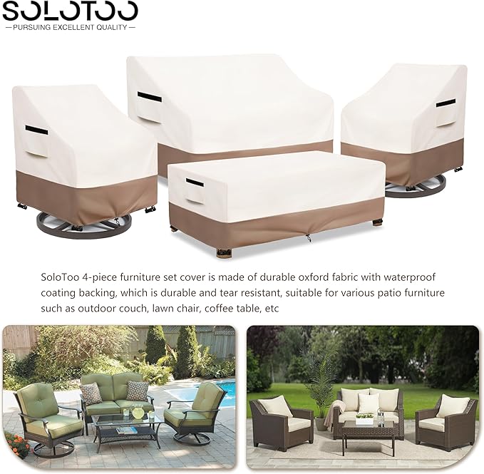 Patio Furniture Covers Waterproof, Heavy Duty 4-Piece Furniture Set Cover for Outdoor Couch, Lawn Chair, Coffee Table (Extra Small,Beige)