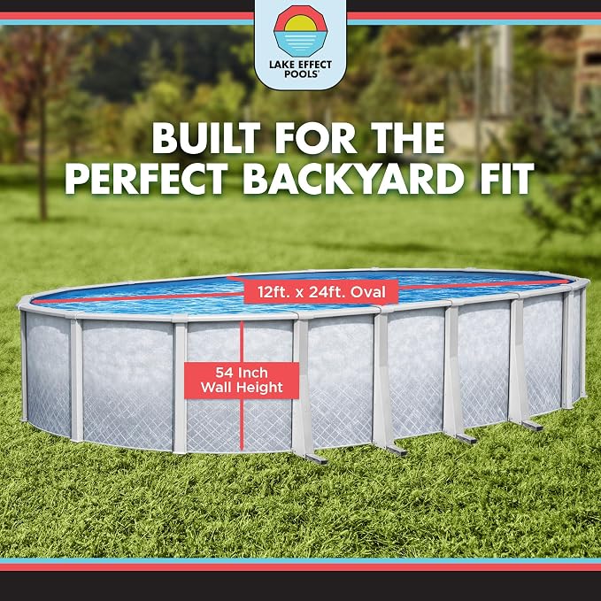 Lake Effect Pools 'Lifestyle' 12 ft x 24 ft Oval Above Ground Swimming Pool | 54 Inch Resin Protected Steel Sided Walls | Bundle Includes: 25 Gauge Overlap Liner & Widemouth Skimmer