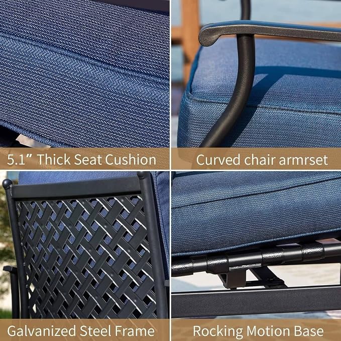 Patio Conversation Set 4 Pieces Cushioned Outdoor Furniture Sets with All Weather Frame for Porch Backyard Lawn (Navy-Blue)