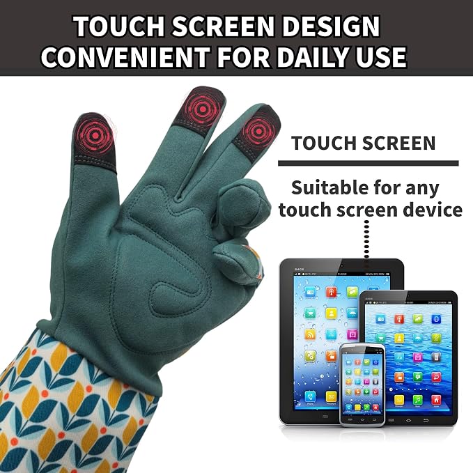 Thornproof Rose&Cactus Gardening Gloves,Gauntlet Garden Glove,Gifts | Canvas,Cute Floral Pattern,Leather Palm,Touchscreen,Durable Material,Garden Gift,Men&Women,Machine Washable,Adjustable Cuff