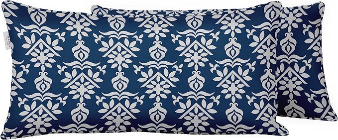 Indoor/Outdoor Polyester Fabric Lumbar Pillow Cover, All-Weather Waterproof Rectangular Cushion Case for Patio Furniture, 12 x 20 Set of 2 - Block-30
