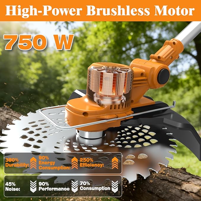 Electric Weed Wacker, Cordless Weed Eater Battery Powered, 5-in-1 String Trimmer Weedeater, 750W Brushless Motor, 2 x 4.0Ah Batteries & Charger, Grass Trimmer/Brush Cutter for Garden Lawn(Orange)