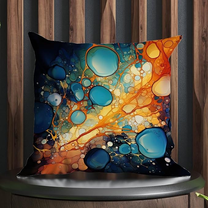 Ink Rainbow Shapes with Gold Throw Pillow Covers Abstract Alcohol Ink Textures Pillows 22x22 INAbstract Accent Farmhouse Decor Pillow for Sofa Bed Chair Car
