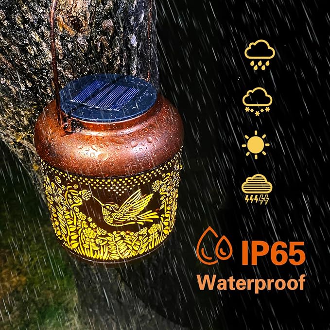 Hummingbird Solar Lanterns Outdoor Waterproof Hanging Solar Lights Hummingbird Gifts for Women Men Mom Metal Bird Decorative LED Lanterns for Yard, Patio, Lawn, Pathway, Landscape, Garden Decor