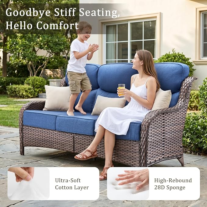 Luxury High Back Outdoor Furniture with 6-Inch Thick Cushions, Patio Furniture Set with Swivel Chairs, 6 PCS Wicker Conversation Set for Porch, Balcony, Deck and Yard