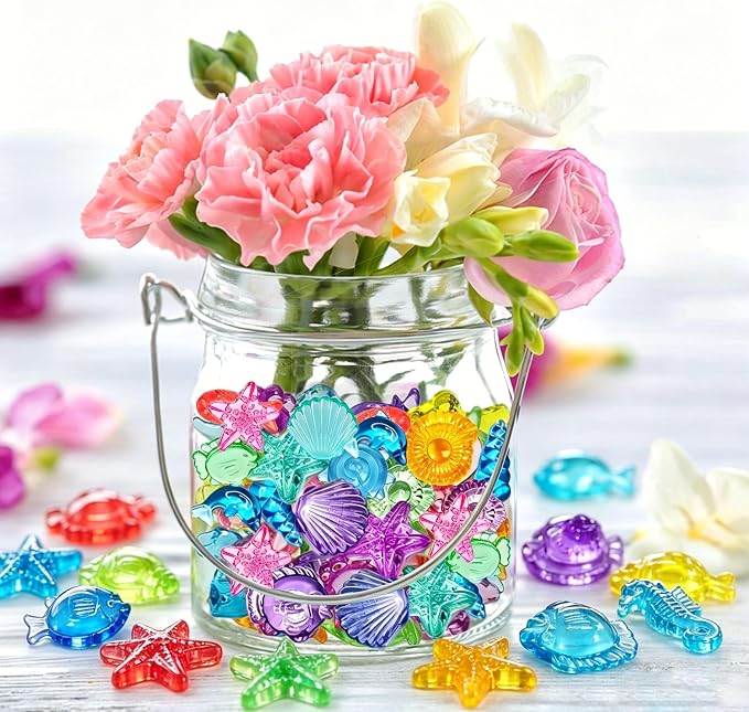 450 PCS Seashells Ocean Sensory Bin Filler, Mini Resin Animal Figures | Mini Resin Seashell Figures Diving Gems Vase Fillers for Fish Aquarium Fairy Garden Table Decorations