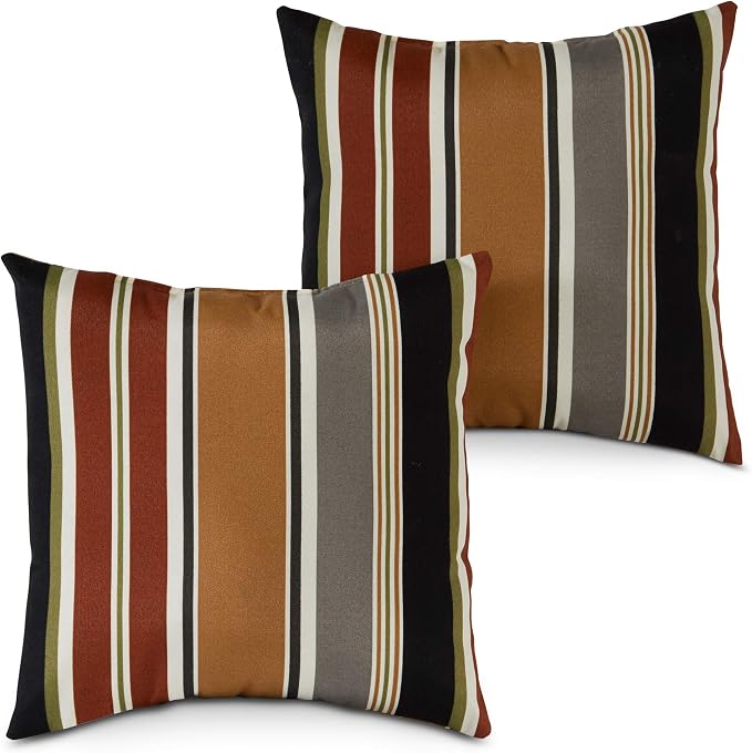 Greendale Home Fashions Outdoor 17-inch Square Decorative Throw Pillow, 2-Pack, Espresso Stripe