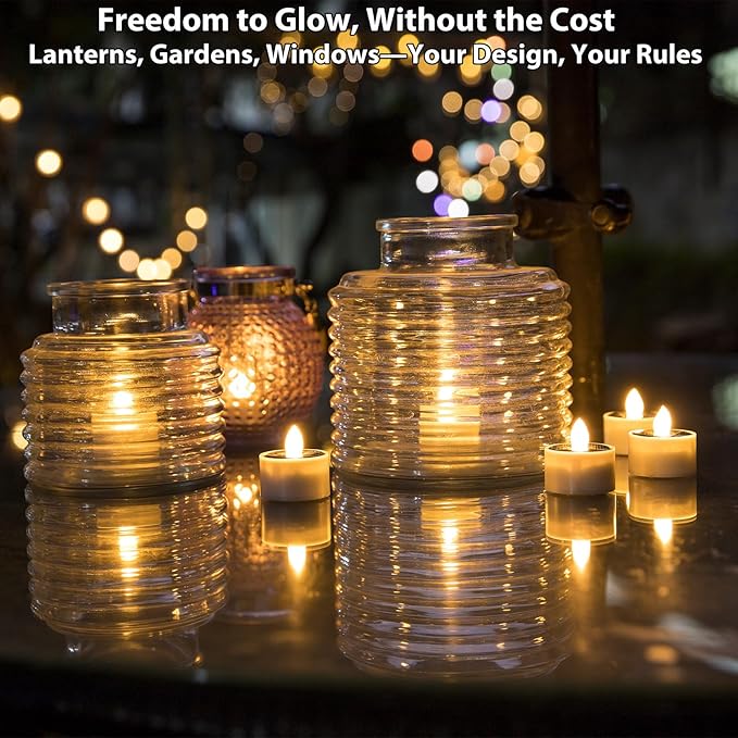 Solar Tea Lights Outdoor Waterproof, 8pcs Rechargeable Dusk to Dawn Little Solar Votive Candles, Flameless Flickering Small Light for Lantern Window DIY Chandelier Patio Deck Garden Decor (Warm White)