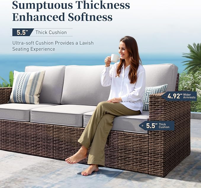 SUNSHINE VALLEY Swivel Glider 6 Piece Outdoor Furniture Set with Swivel Chairs, Wicker Patio Furniture with 4.92" Wide Armrest, 26.3" Deep Seating and 5.5" Thick Cushions, Grey