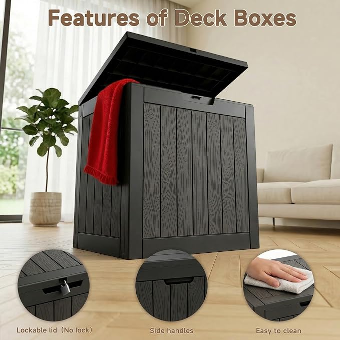EasyUp 35 Gallon Outdoor Storage Box, Outdoor Deck Boxes for Garden Tools Equipment,Cushions and Patio Storage,Lockable and Resin,Easy to Install(Black)