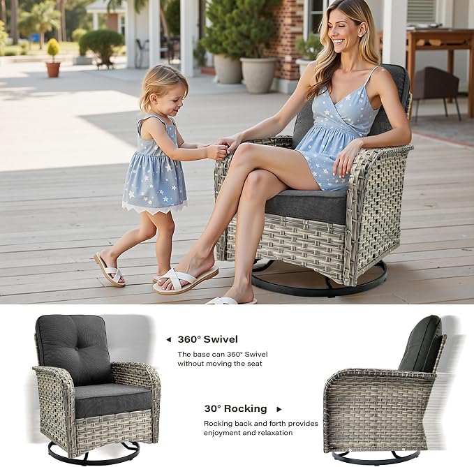 10 Pieces Outdoor Sectional Patio Furniture Set with Swivel Rocking Chairs,Wicker Conversation Sets Rattan L Shaped Couch,Modular Outdoor Sofa for Porch Balcony Backyard Black
