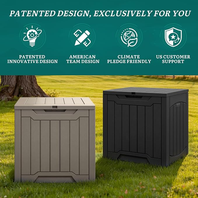 YITAHOME 31 Gallon Outdoor Storage Box, Resin Deck Box and Waterproof Package Delivery Box for Gardening Tools, Pool Supplies, Patio Furniture, Lockable, Taupe