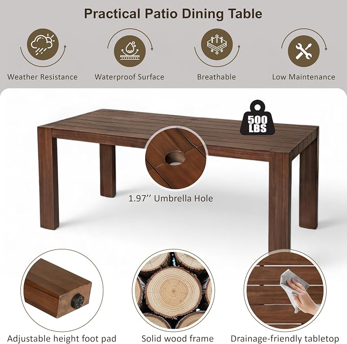 7-Piece Patio Dining Table Set for 6, Outdoor Furniture Sets with 71" Rectangle Table and Removable Cushions for Backyard, Garden, Poolside Deck (Beige+Mocha)