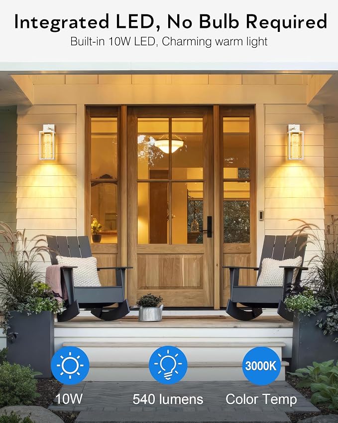 VIANIS White Porch Lights Outdoor, Large Dusk to Dawn Exterior Garage Lighting Fixtures Wall Mount for House, Outdoor Sconce Lights Lanterns for Coach with Integrated Rectangular 10W LED Light Source