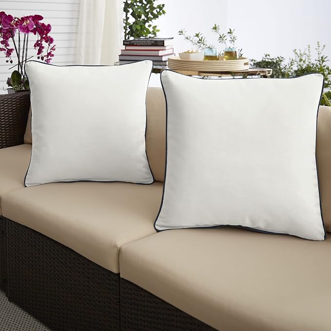 Sorra Home x Sunbrella Indoor/Outdoor Corded Pillows, 22" x 22", Canvas Natural