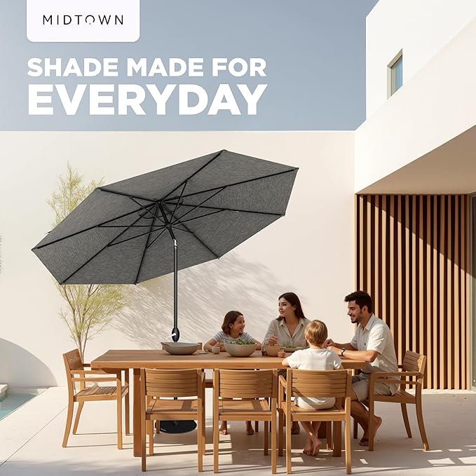 Midtown Umbrellas 10-Year-No-Fade - 8 Ft - UV Proof Greige Polyester Fabric - Umbrella Outdoor Patio, Auto-Tilt Aluminum Frame Patio Umbrella for Garden, Pool & Deck - Black Pole