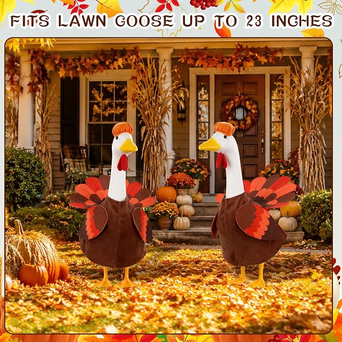 Thanksgiving Goose Outfit Turkey Goose Costume for Outdoor Garden Decor | for 23''H Plastic/Cement Statues, Patio Lawn Yard Decorations