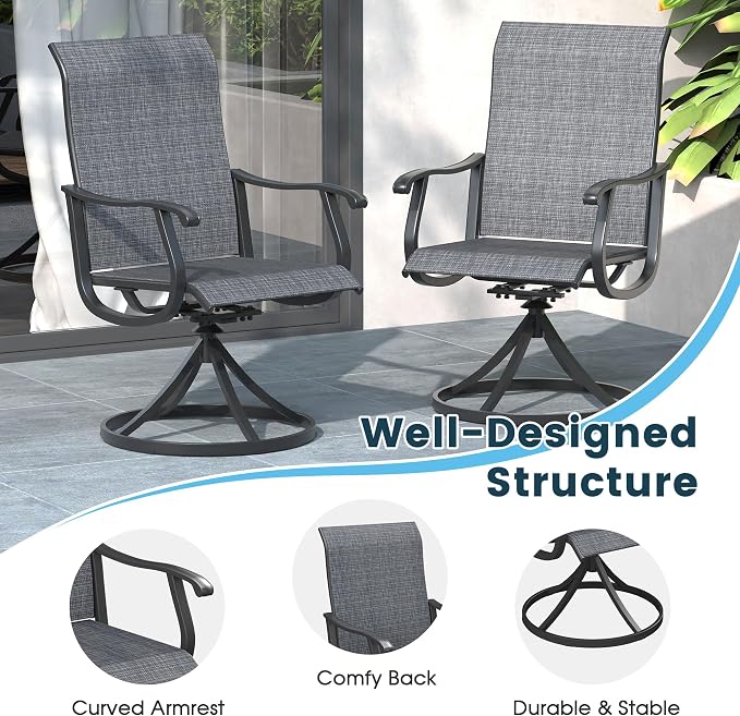 5 Pieces Patio Furniture Dining Set, 4 Textilene Swivel Dining Chairs, 41" Outdoor Round Metal Table with Storage Shelf and 1.57" Umbrella Hole, Outdoor Dining Set for Porch, Lawn, Black/Black