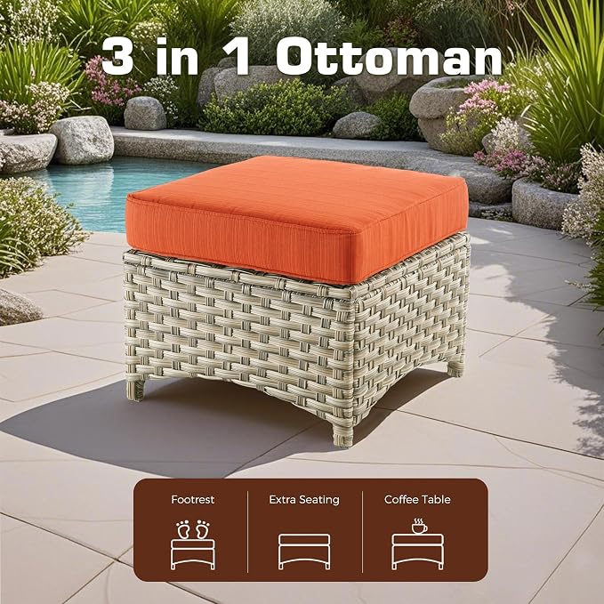 6-Piece Outdoor Patio Furniture Set with Glowing Coffee Table,All Weather Wicker Rattan Patio Seating Sofa and Chair Set with Ottomans,Outdoor Conversation Sets for Porch Deck Yard,Red