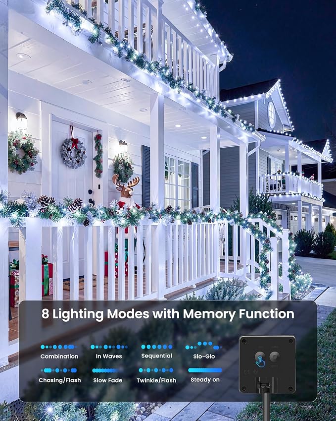 Solar Fairy Lights,33Ft 100 LED Solar String Lights with 8 Modes Pure White | IP65 Waterproof Solar Twinkle Lights Outdoor & Indoor, Patio Lights for Tree Garden Party Wedding Christmas Decoration