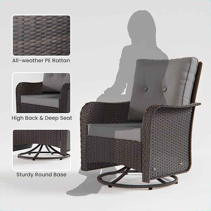 12 Pieces Outdoor Patio Furniture Set,Outdoor Sectional Furniture All Weather PE Rattan Wicker Patio Conversation Set with Coffee Table,Swivel Rocking Chairs Set,Grey